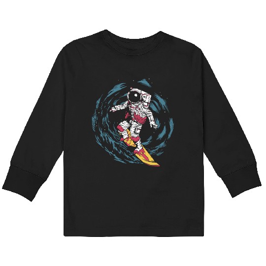 Astronaut Surfing Kids Long Sleeve T Shirts