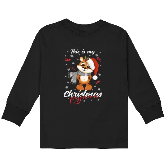 Winter Christmas Pyjama Tiger Kids Long Sleeve T Shirts