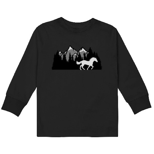mountains forest nature horse Kids Long Sleeve T Shirts