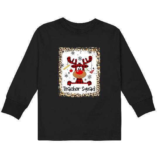 Bleached Teacher Squad Reindeer Funny Christmas Kids Long Sleeve T Shirts