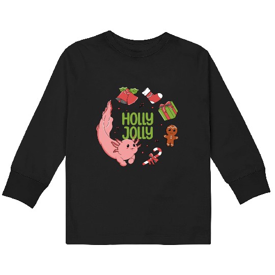 Holly Jolly Axolotl Kids Long Sleeve T Shirts