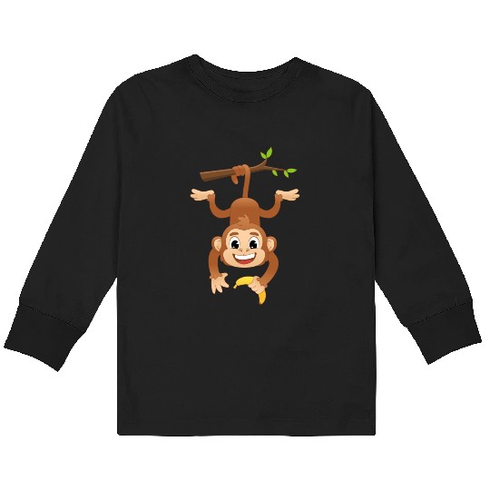 Monkey Holding Banana On Tree Primate Gorilla ape Kids Long Sleeve T Shirts