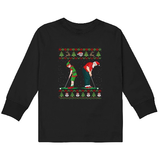 Golf Elf Golfer Ugly Christmas Santa Claus Golfing Kids Long Sleeve T Shirts