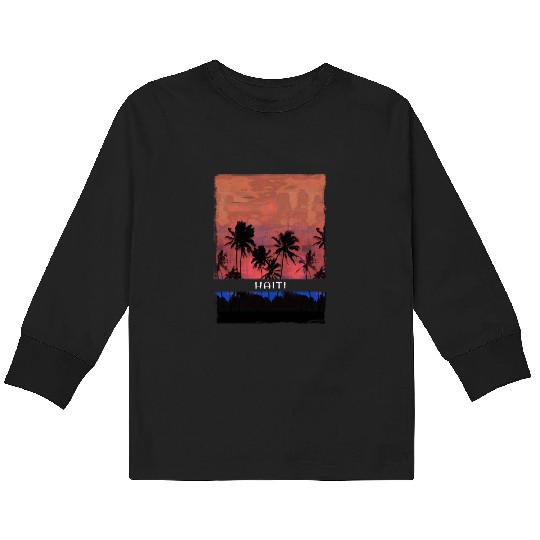 Haiti Caribbean Vacation Souvenir Palm Tree Beach Kids Long Sleeve T Shirts