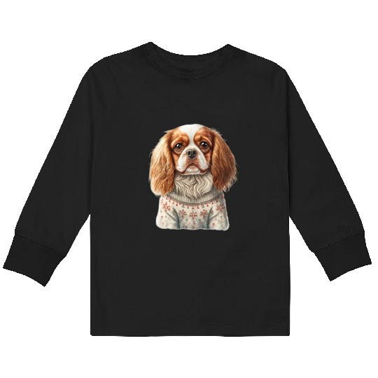 Cute Cavalier King Charles Spaniel Christmas Kids Long Sleeve T Shirts