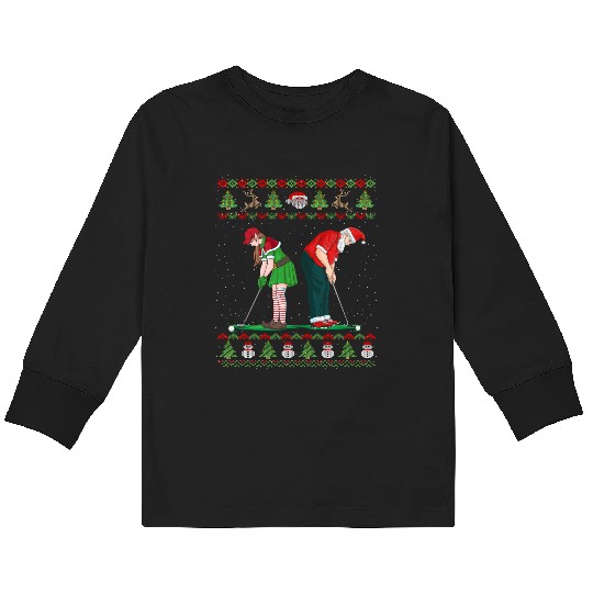 Golf Elf Golfer Ugly Christmas Santa Claus Golfing Kids Long Sleeve T Shirts