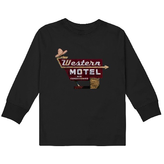 Route 66 Neon Western Motel Bethany Oklahoma Kids Long Sleeve T Shirts