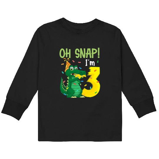 Oh Snap I'm 3 Crocodile 3rd Birthday Alligator Kids Long Sleeve T Shirts