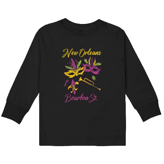 French New Orleans Mardi Gras Souvenir Bourbon Str Kids Long Sleeve T Shirts