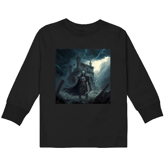 Death Knight in Thunderstorm Kids Long Sleeve T Shirts