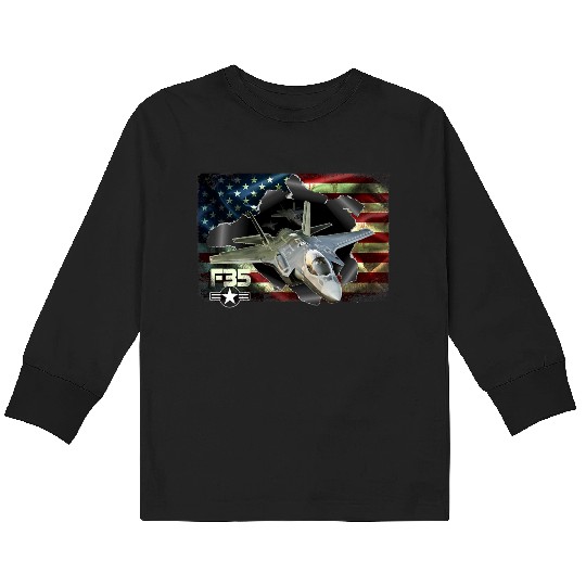 F 35 Lightning Air Force Military Veteran Pride US Kids Long Sleeve T Shirts