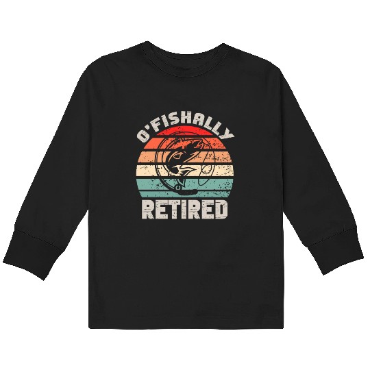 Ofishally Retired Fishing Retro Retirement Fishing Kids Long Sleeve T Shirts