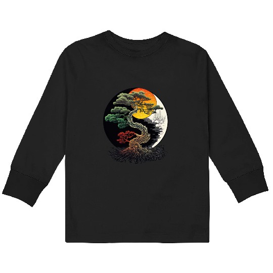 Yin and Yang Bonsai Tree Kids Long Sleeve T Shirts