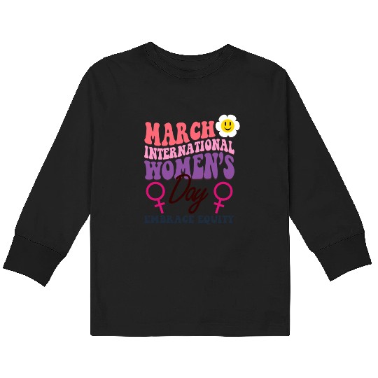 International Women's Day 2023 Theme Embrace Equit Kids Long Sleeve T Shirts