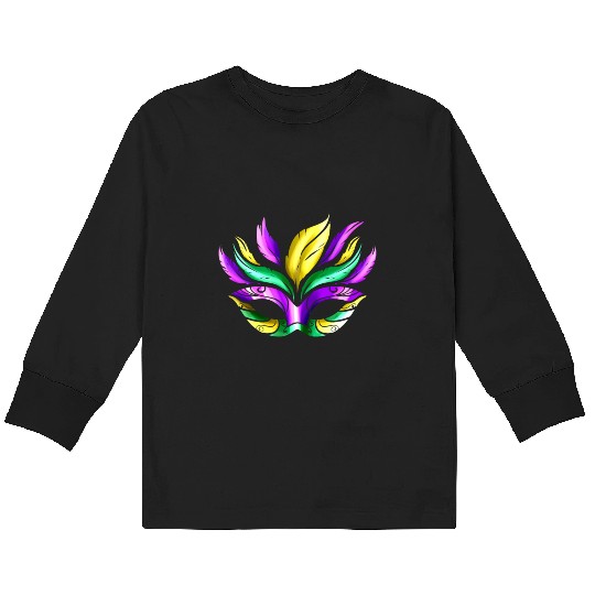 Purple, Green And Golden Mask For Mardi Gras Kids Long Sleeve T Shirts