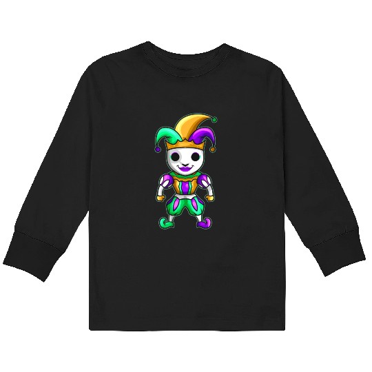 Cute Kawaii Jester With Mask For Mardi Gras Kids Long Sleeve T Shirts