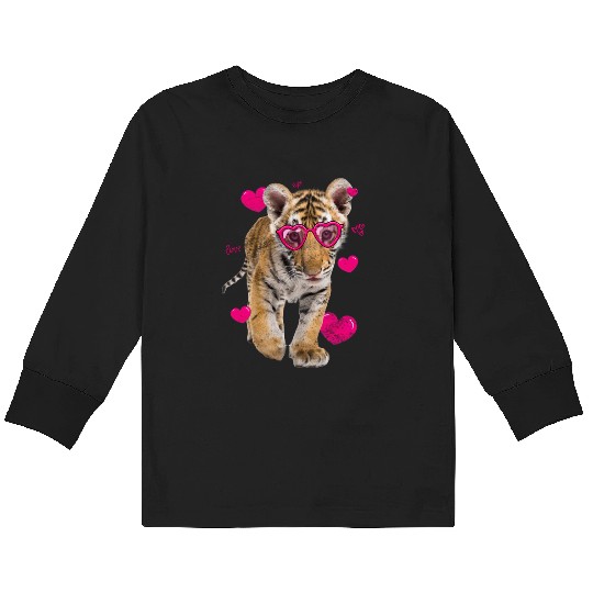 Tiger Cub Gift For Girl Heart Tiger Valentines Day Kids Long Sleeve T Shirts