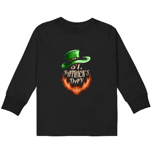 Green Hat And Red Beard Logo For St Patricks Day Kids Long Sleeve T Shirts