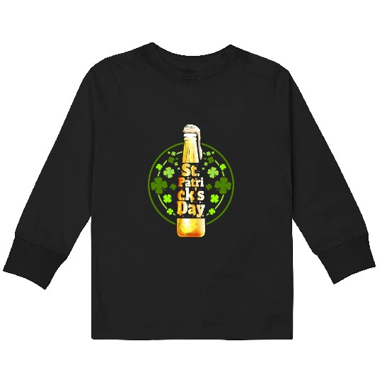 Stylized Beer Bottle And Shamrocks For St Kids Long Sleeve T Shirts