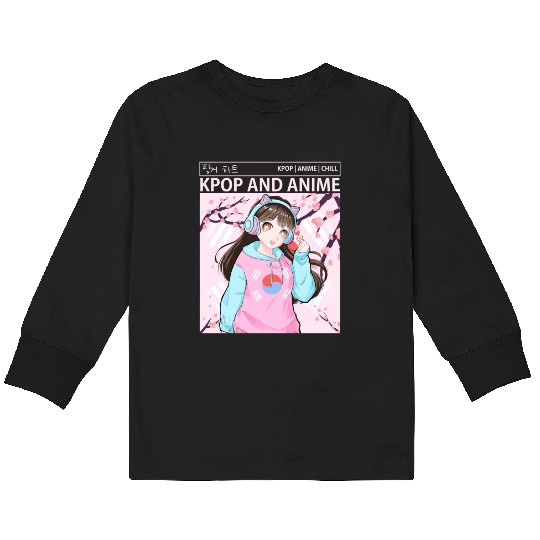 Kawaii Anime Girl Kpop Korean Flag Cherry Blossom Kids Long Sleeve T Shirts