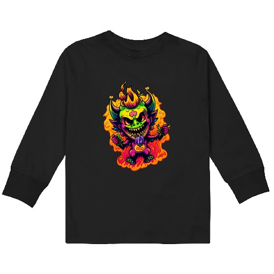 90's Style Neon Cartoon Crazy Devil 2 Kids Long Sleeve T Shirts