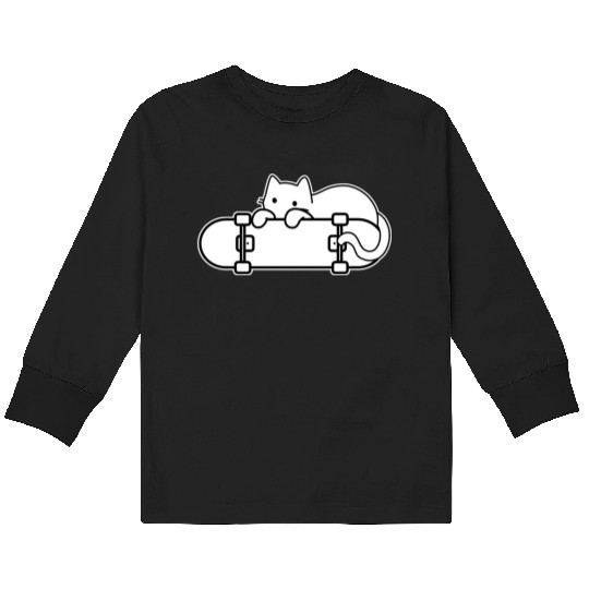 Shy Cat Behind Skateboard Kids Long Sleeve T Shirts