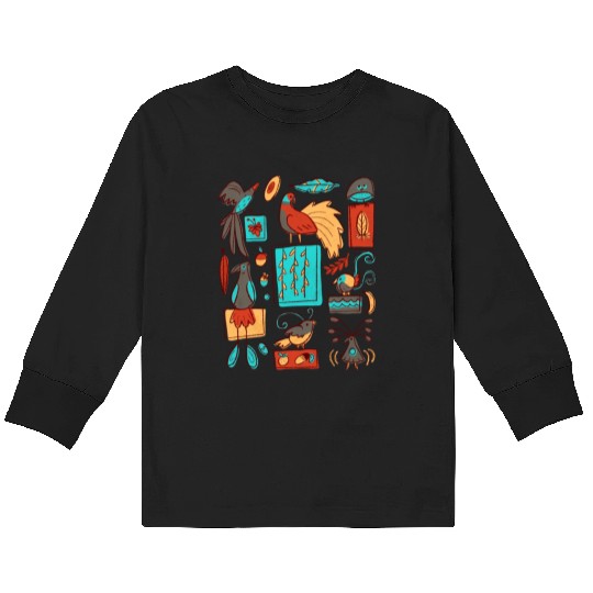 Retro 1950s Birds Of Paradise Pattern Kids Long Sleeve T Shirts