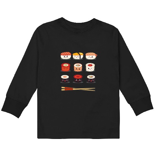 Sushi Anime Kawaii Funny Japanese Food Lover Kids Long Sleeve T Shirts