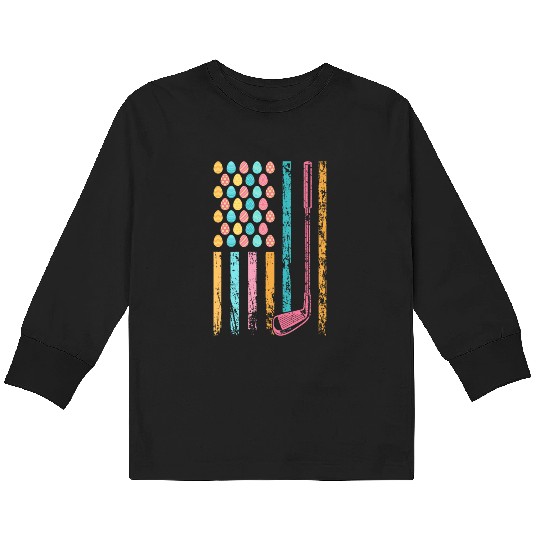 American Sports Flag Easter Egg Decor Golf Club Kids Long Sleeve T Shirts