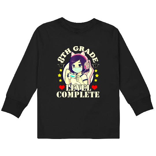 8th Grade Graduation Girl Loves Anime Gaming Face Kids Long Sleeve T Shirts
