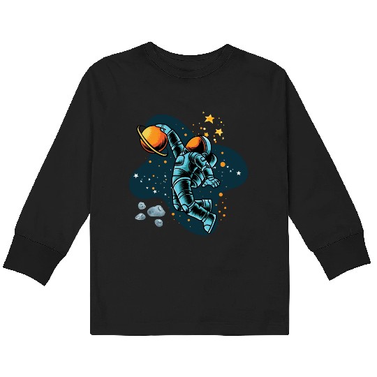 Blue and Orange illustrated Astronaut Galaxy Kids Long Sleeve T Shirts