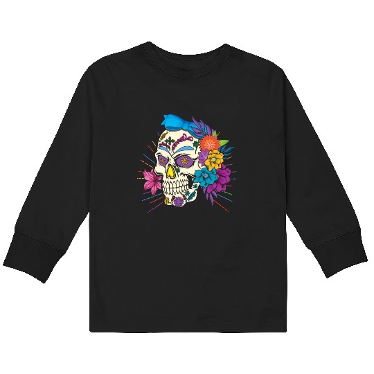 Floral Dia De Los Muertos LGBTQ LGBT Pride Month Kids Long Sleeve T Shirts