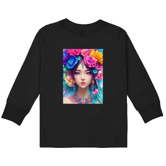 Spring Girl with a bouqet of flowers garland #10 Kids Long Sleeve T Shirts