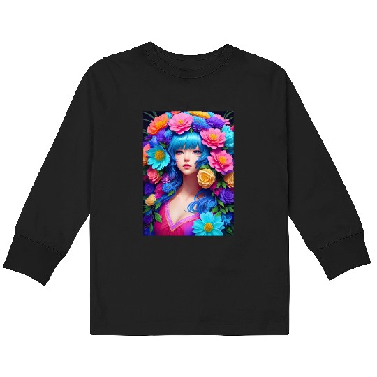 Spring Girl with a bouqet of flowers garland #18 Kids Long Sleeve T Shirts