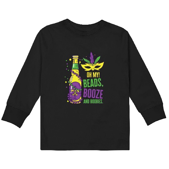 Mardi Gras Carnival Mask Beer Beads Boobies Kids Long Sleeve T Shirts