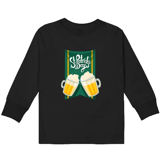 St Patrick's Day and two cups of beer Kids Long Sleeve T Shirts