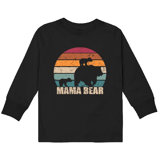 Retro Mama Bear of Twins Mother's Day Kids Long Sleeve T Shirts