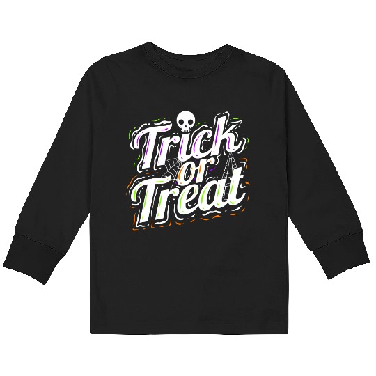 Trick Or Treat Spiderweb Halloween Kids Long Sleeve T Shirts