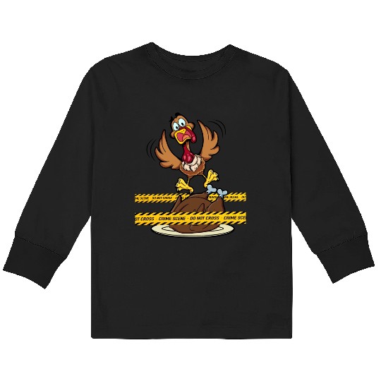 Crime Scene Do Not Cross Thanksgiving Turkey Kids Long Sleeve T Shirts