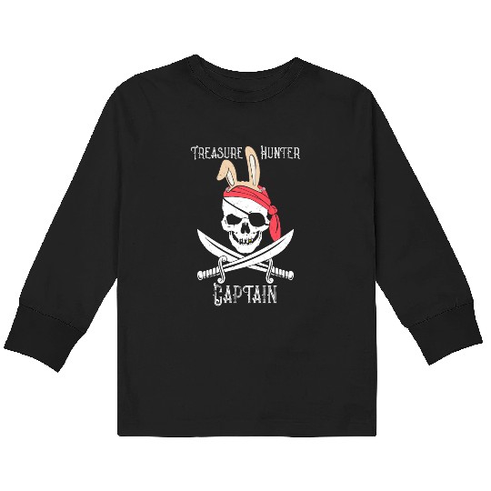 Jolly Roger Pirate Easter Bunny Treasure Hunter Kids Long Sleeve T Shirts