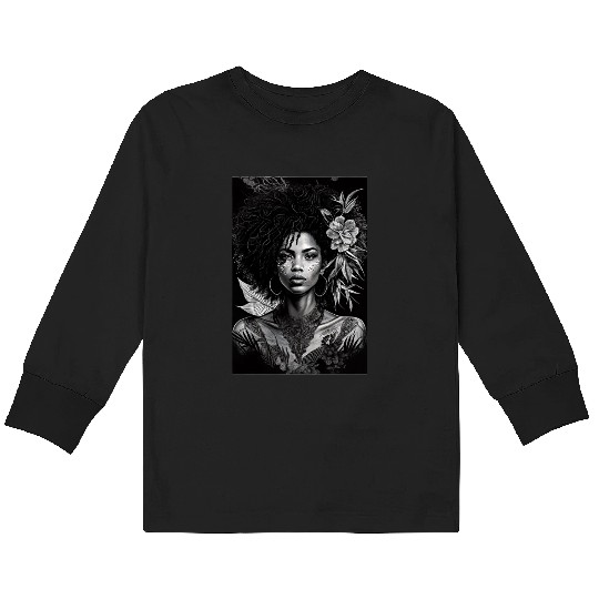 Black-and-White Afrocentric Art Kids Long Sleeve T Shirts