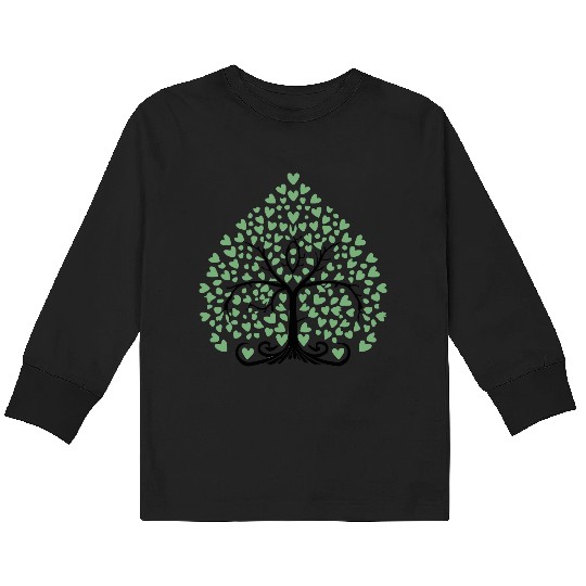 Tree of Life with Hearts Two Color Vector Kids Long Sleeve T Shirts
