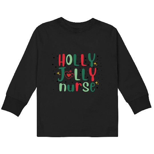 HOLLY JOLLY NURSE 3 Kids Long Sleeve T Shirts