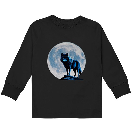 Wolf howling at the moon graphic Kids Long Sleeve T Shirts