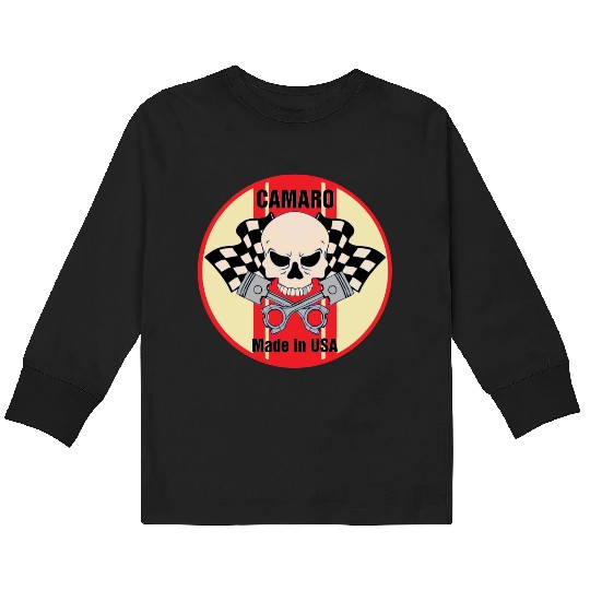 Camaro Made in USA skull & pistons Kids Long Sleeve T Shirts