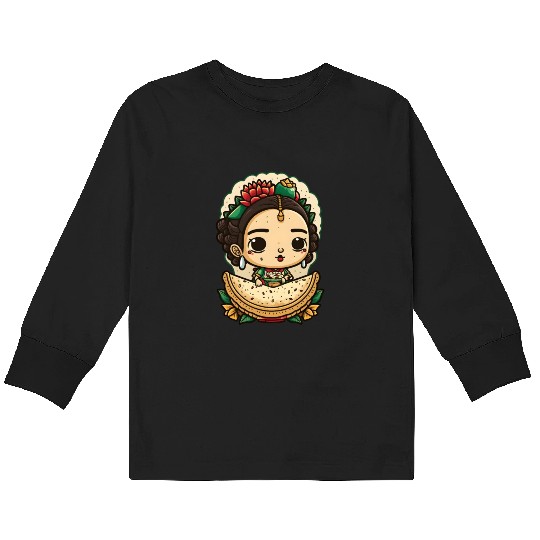 Frida Kahlo & Tacos Cinco De Mayo Mexican Fiesta Kids Long Sleeve T Shirts