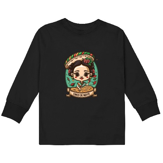 Frida Kahlo & Tacos Funny Cinco De Mayo Mexican Kids Long Sleeve T Shirts