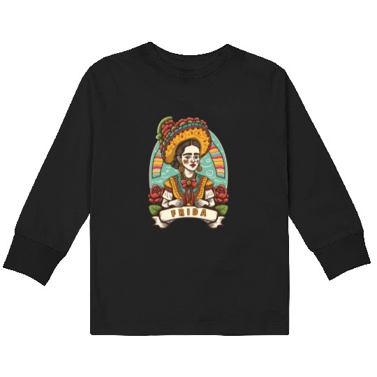 Frida Kahlo Floral Portrait Funny Cinco De Mayo Kids Long Sleeve T Shirts