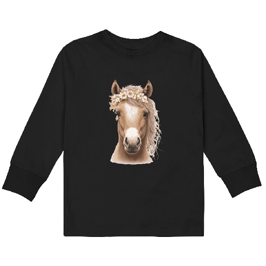 Baby Horse Flower Crown Foal Floral Farm Animal Pe Kids Long Sleeve T Shirts