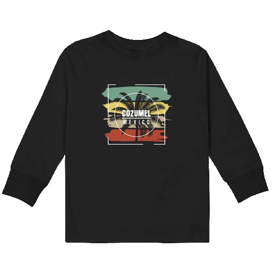 Cozumel Mexico Artistic Palm Tree Retro Kids Long Sleeve T Shirts